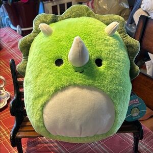 Fuzz A Mallows by Squishmallows Tristan the Triceratops Green Dinosaur NWT